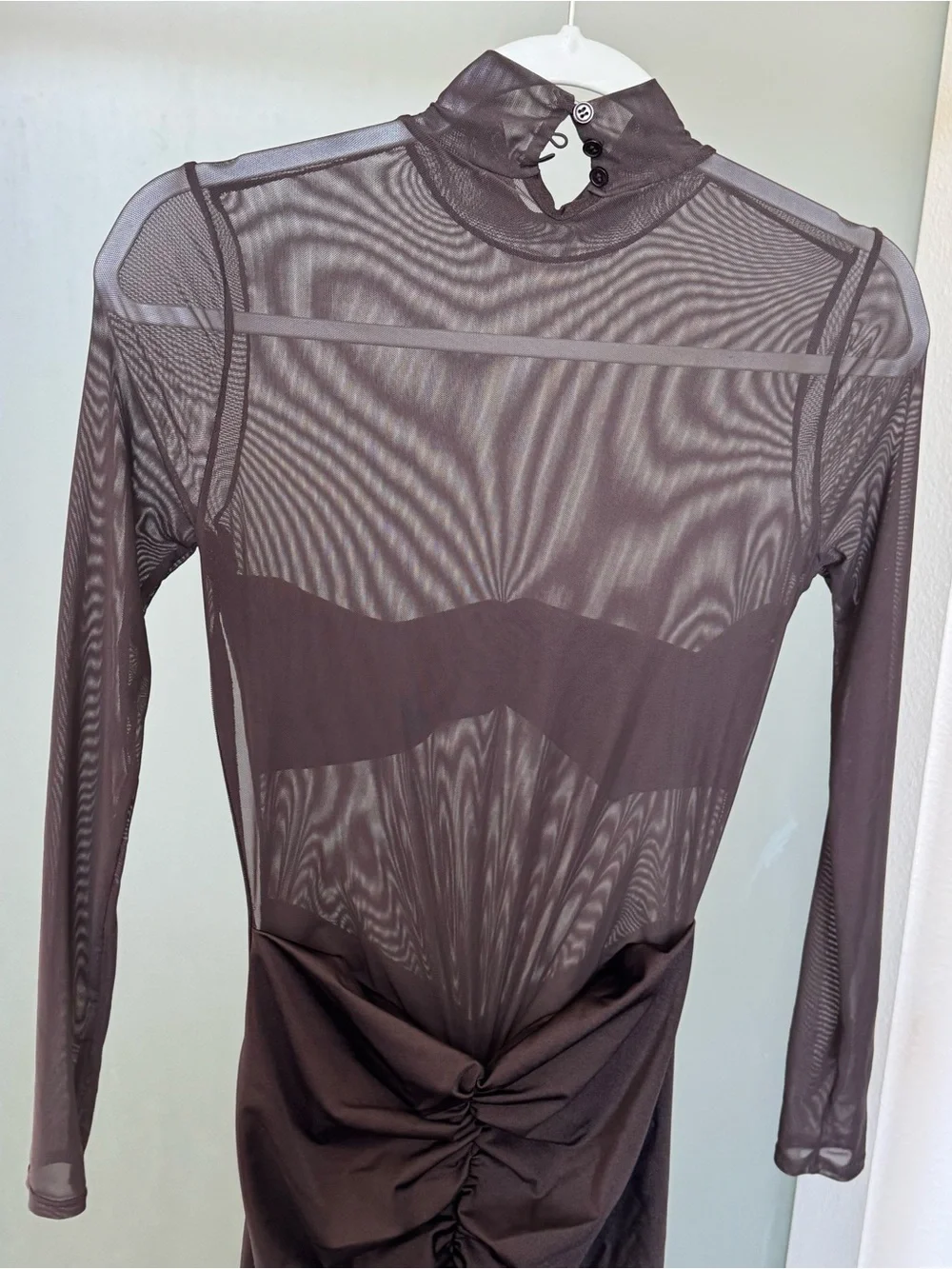 SER.O.YA Levina Mesh Ruched Maxi Dress Brown M - Picture 8 of 10